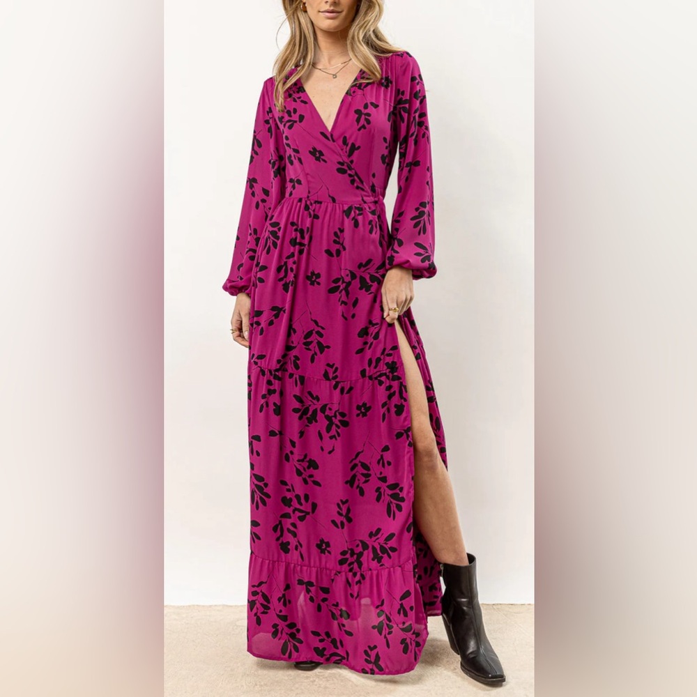Bohme Magenta Pink Floral Chic Boho Maxi Dress size L